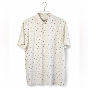 Goodfellow & Co Men’s Feather Print Polo Shirt Large White Navy Stretch